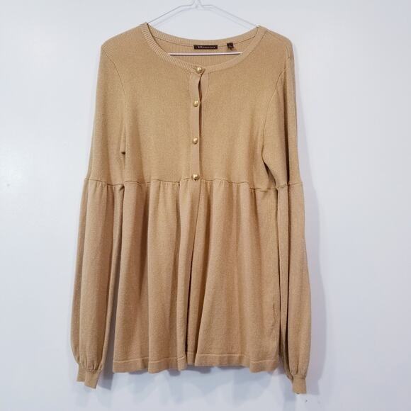 525 America Sparkles Glitters Gold Button Knit Cardigan Top - Picture 1 of 13